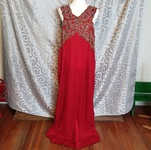 Laurence kazar 100% silk beaded red gown